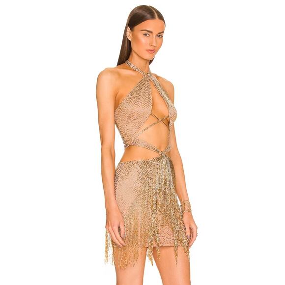 DUNDAS x REVOLVE Cher Embellished Mini Dress in Gold NWT Size XS - Picture 2 of 5